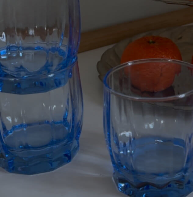 Blå rillede Vandglas