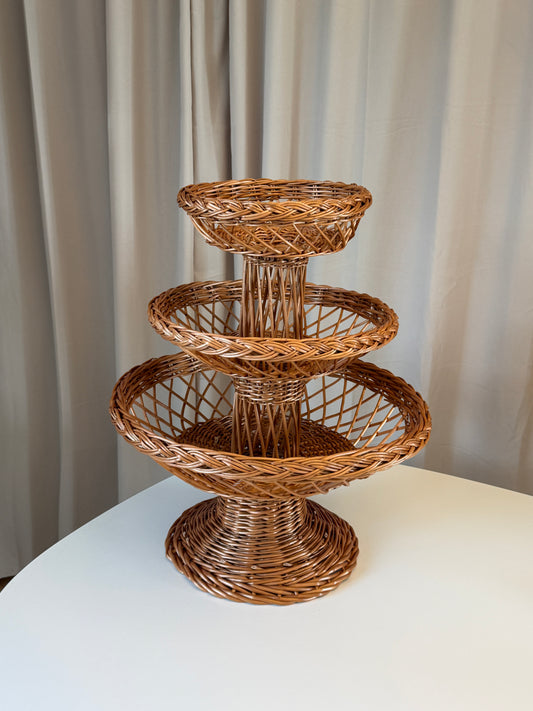 Flettet rattan piedestal – 3 etager