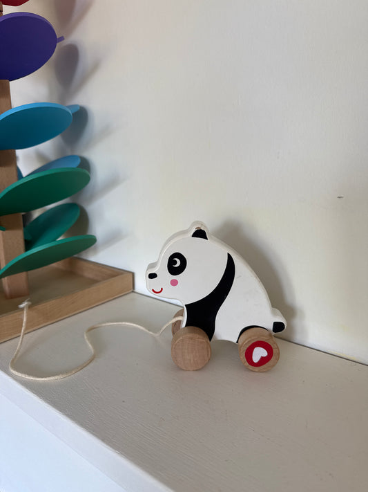 Træ træklegetøj formet som panda – legetøj