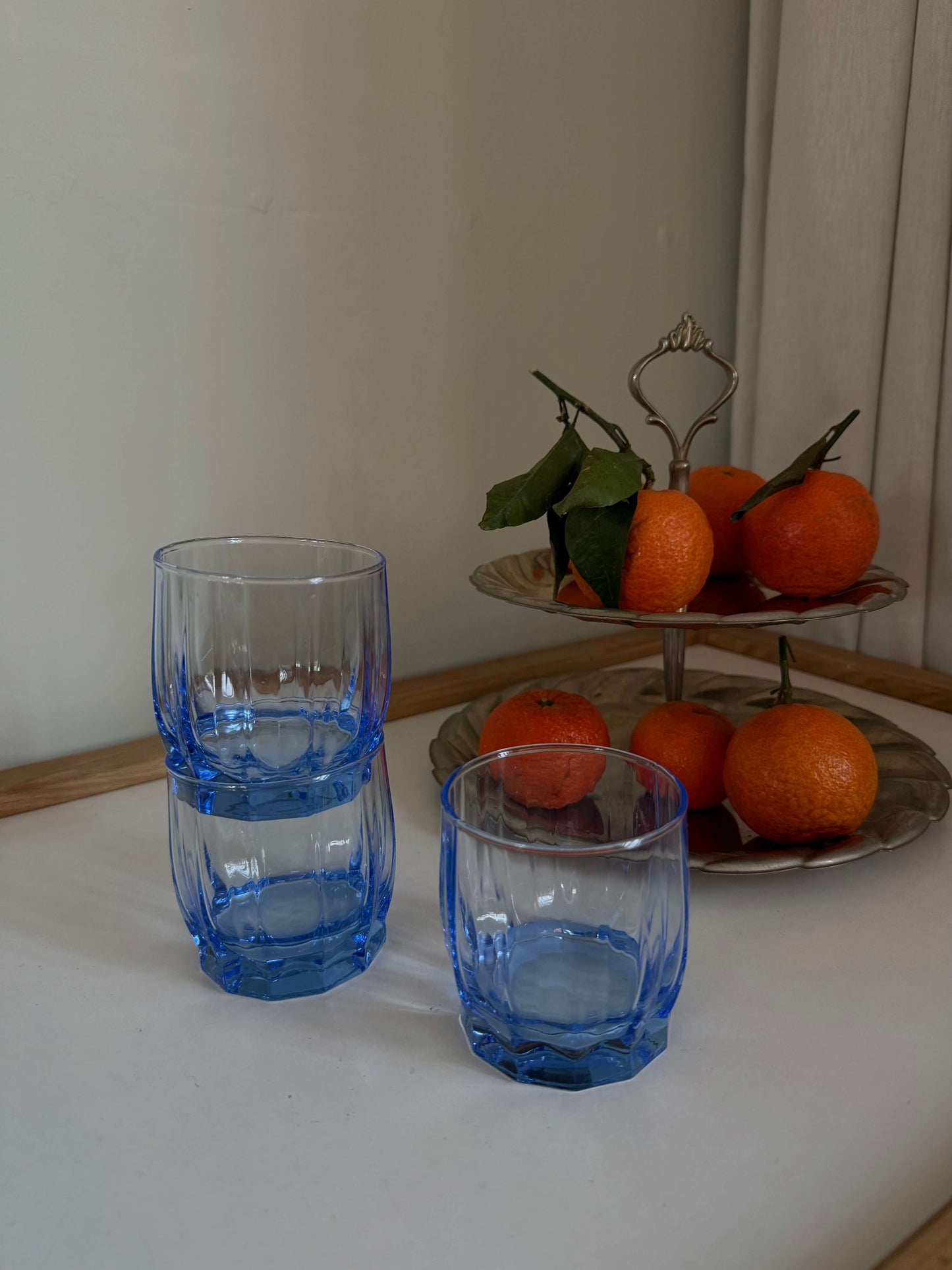 Blå rillede Vandglas