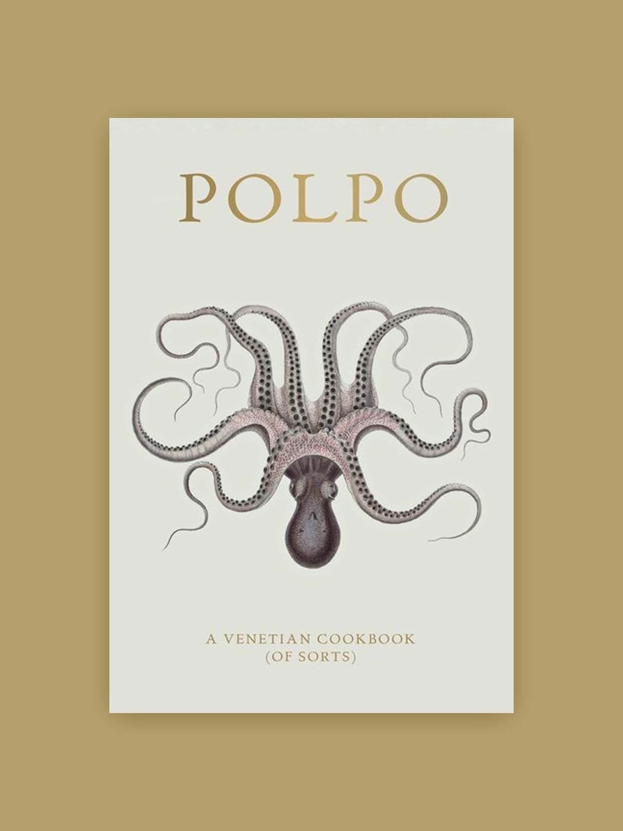 Forside af kogebogen 'POLPO' med opskrifter inspireret af autentisk venetiansk madlavning.