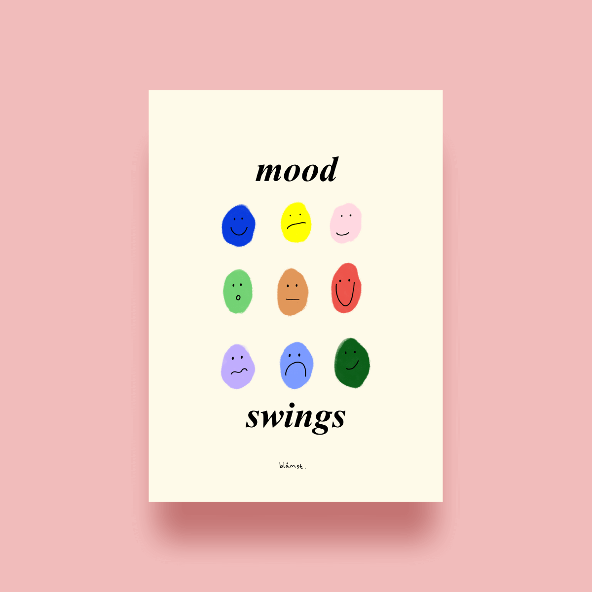 Blåmst Mood Swings plakat, perfekt til stue eller kontor