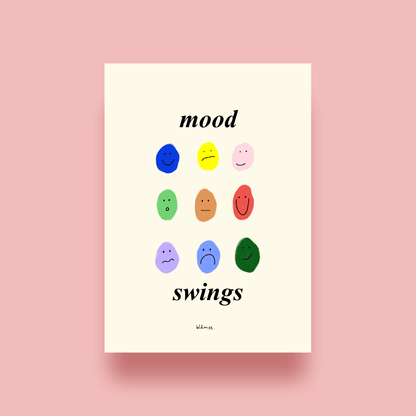 Blåmst Mood Swings plakat, perfekt til stue eller kontor