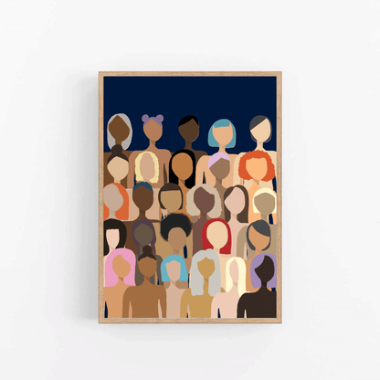 Women of the World plakat fra Blåmst, vist med mørkeblå baggrund – stærkt visuelt udtryk.