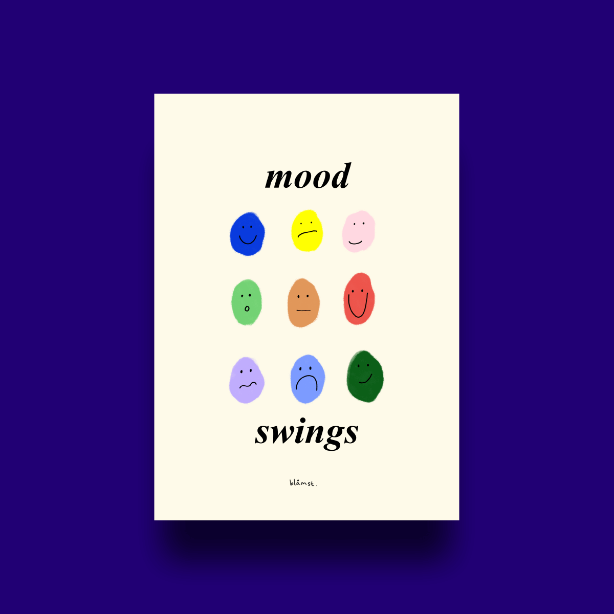 Håndtegnet plakat trykt lokalt i Horsens – Mood Swings design